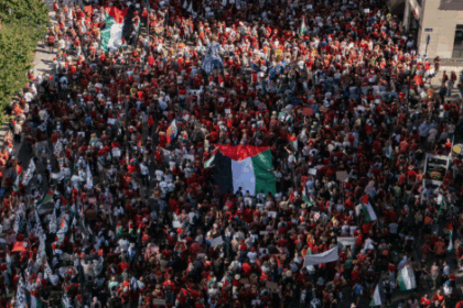 Garis Merah untuk Gaza, demonstrasi pro Palestina di Brussel Belgia