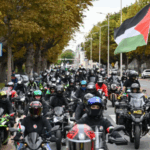 biker motor gede atau moge berkonvoi sebagai solidaritas untuk Palestina